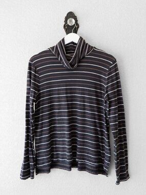 Madewell Gray Striped Turtleneck Top M Lightweight Long Sleeve Cotton Tee